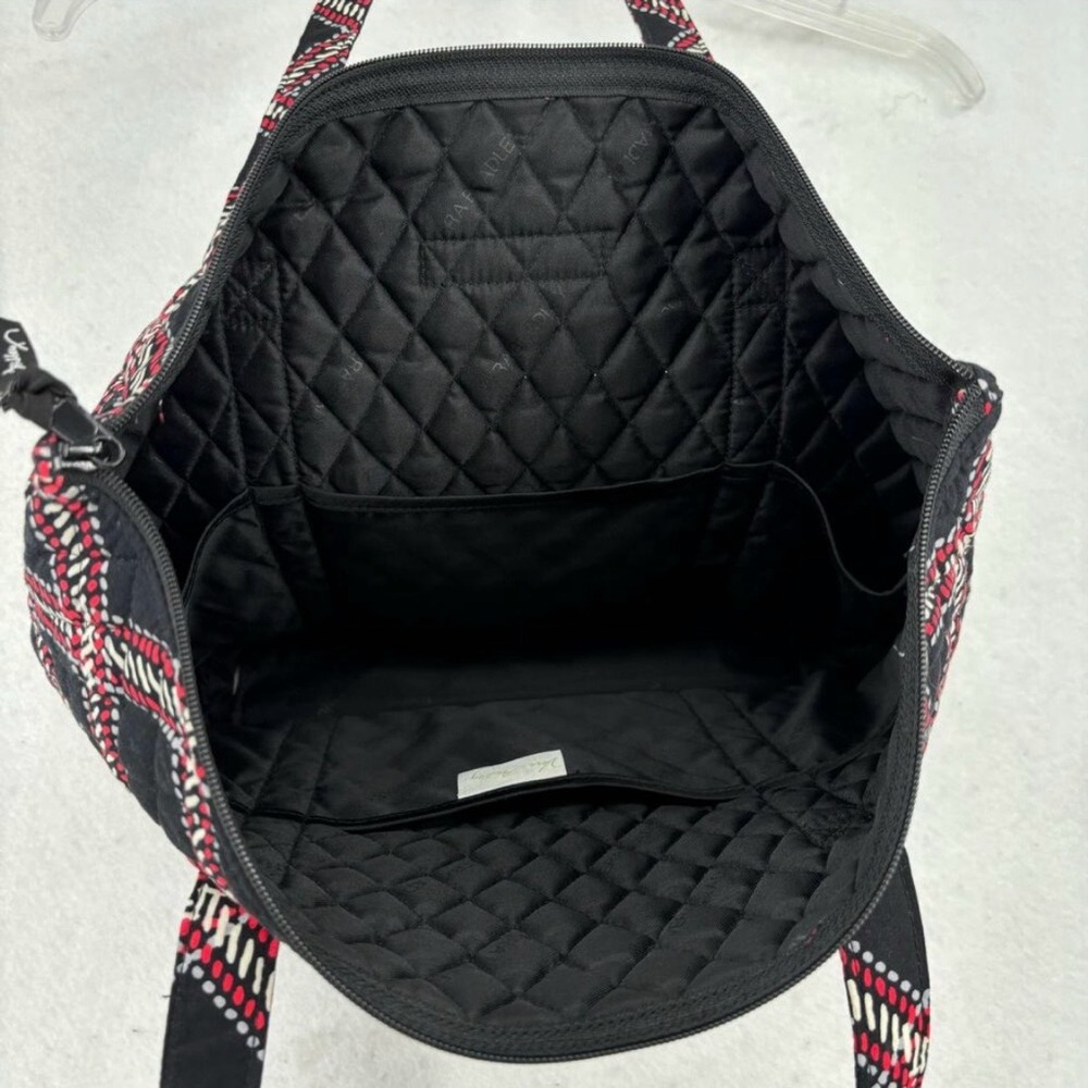 Vera Bradley Quilted Tote Handbag Minsk Plaid Black Red Zip Top Shoulder Bag - Picture 2 of 7